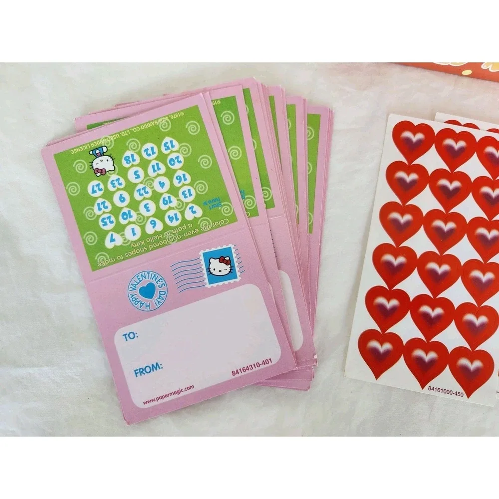 53 Pcs VTG Sanrio Hello Kitty V-Day Lunchbox Tin + Cards & 10 Merchandise Tags